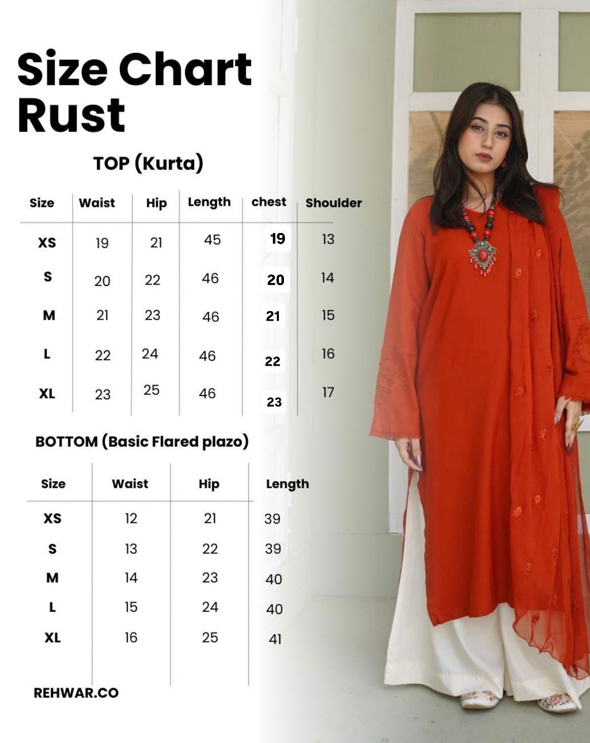 Rust Long Kurta with Cream Flared Palazzo